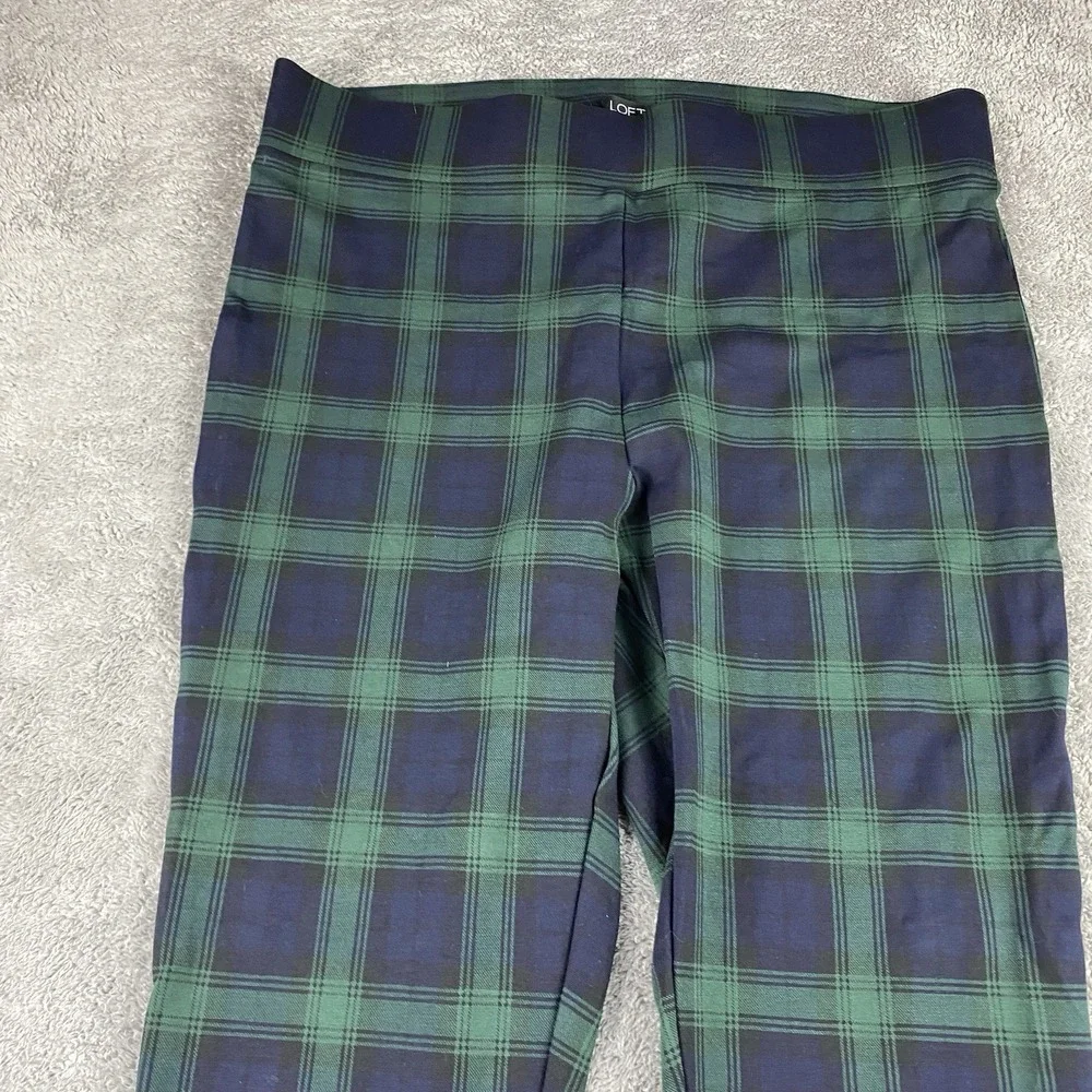 Loft Petites Legging Crop Pants Womens Large‎ Green Blue Plaid Pull On